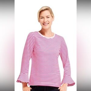 Draper James Sadler Striped Long Bell Sleeve Top XS raspberry/white